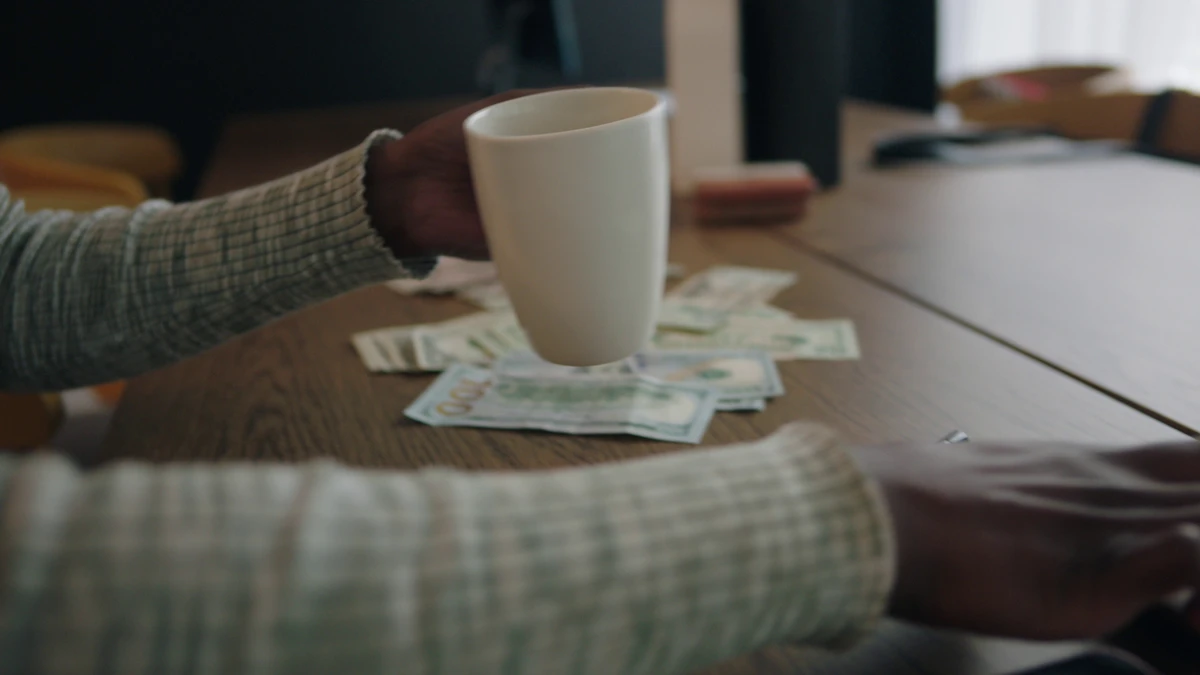 money on a coffee table.