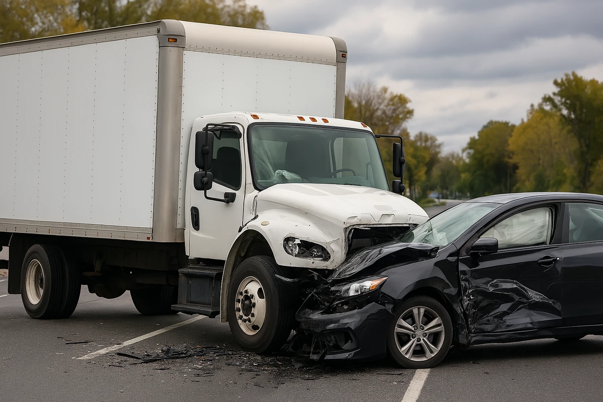 a box truck hitting a car