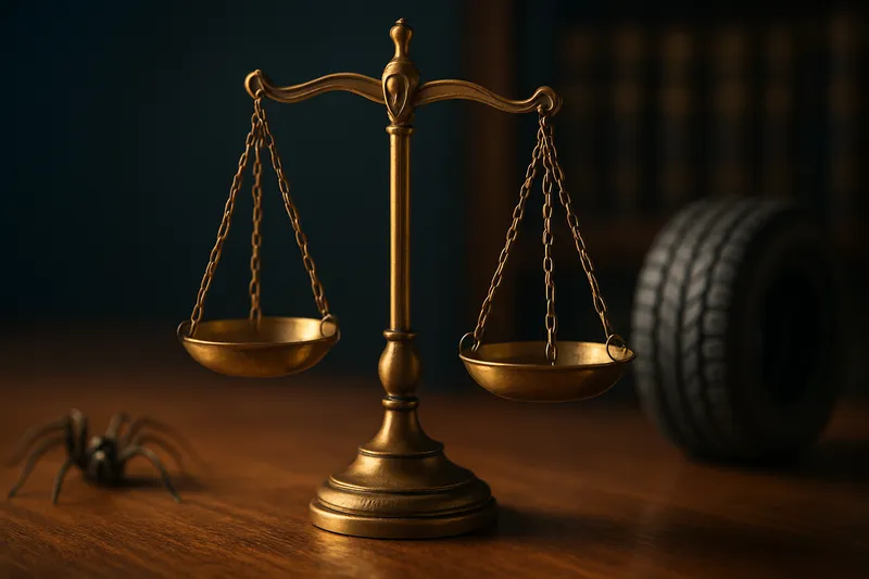 scales of justice in a law office with a spider.