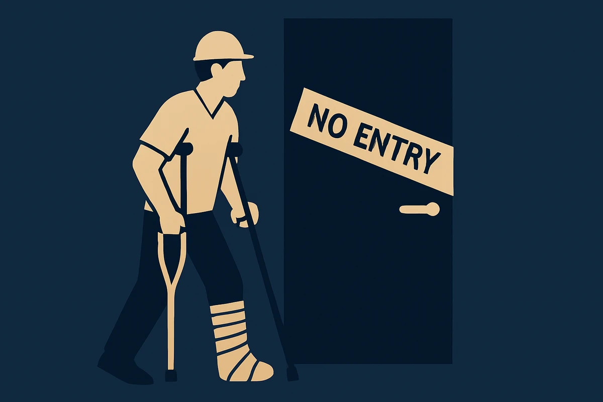 An injured worker on crutches not allowed to return to work.